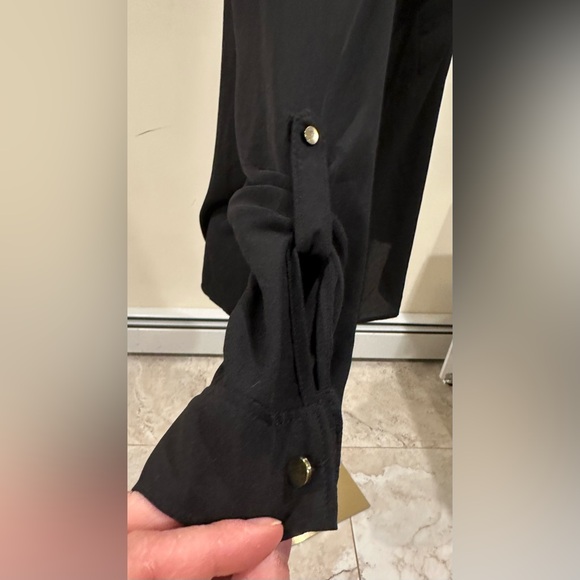 Anne Klein Black Sheer Gold Buttons Rolle Up Tabs & 2 Pockets InnFront. Sz 1X. - Picture 4 of 12